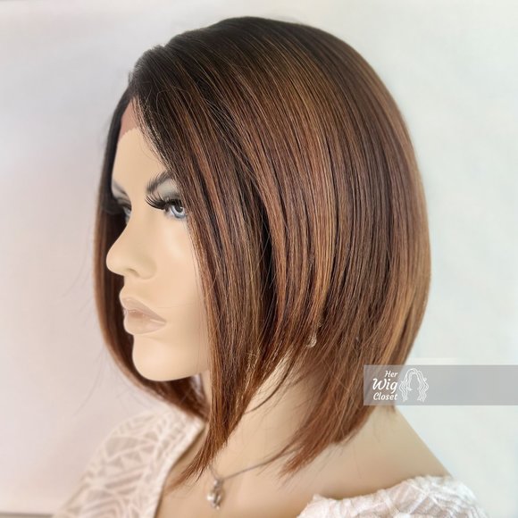 Dark Roots Honey Copper Blonde Ombre Bob Wig | Her Wig Closet | Allie - Picture 7 of 8